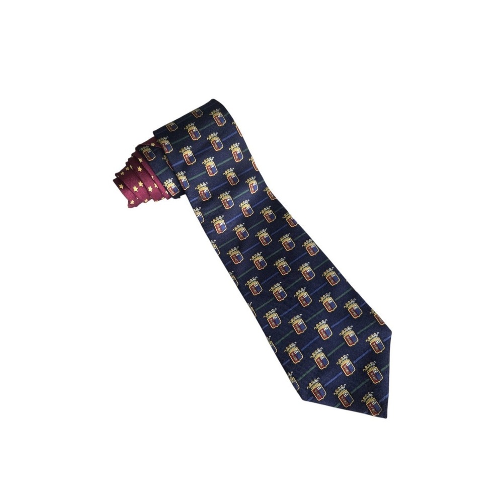 Vintage Tommy Hilfiger Silk Tie Crest Shield‎ USA Made Navy Burgundy Stars  Prep